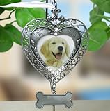 Pet Memorial Photo Ornament - Heart Shaped with Hanging Dog Bone Charm - Pet Ornament - Pet Sympathy Gift - Dog Memorial - Loss of a Dog