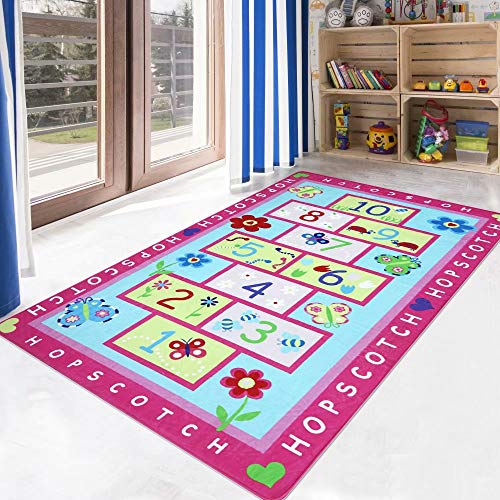 LIVEBOX-Hopscotch-Kids-Play-Mat-4-x-6-Playroom-Area-Rug-Soft-Flannel-Children-Carpet-Great-for-Educational-Fun-with-Toys-Throw-Rug-for-Living-Room-Bedroom-Nursery-Best-Shower-Gift