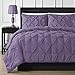 Comfy Bedding Double Needle Durable Stitching 3-Piece Pinch Pleat Comforter Set All Season Pintuck Style, Full, Purple
