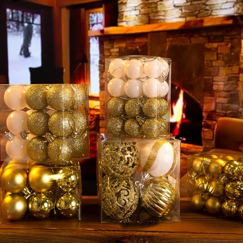 LOVEINUSA 100PCS Christmas Ball Ornament Set, Shatterproof Christmas Tree Balls Assorted Hanging Baubles Snowflakes for Xmas Tree Wreath Christmas Party Wedding