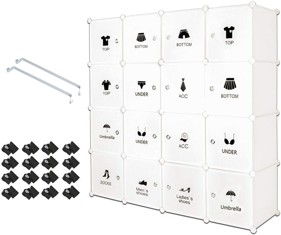 PONCTUEL ESCARGOT Plastic Storage Cube Plastic Wardrobe Cabinet Plastic Cube Organizer System for Kids DIY Storage Cube with 3 Set of Stickers for Clothes, Toys, Tool(16 Cubes)