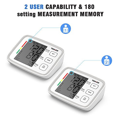 TENKER Home Blood Pressure Monitor- 2 Users &180 Storage with Large Cuffs, FDA Certified