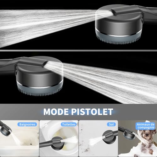 Pommeau Douche Haute Pression,Pommeau De Douche Anti Calcaire,Avec 15 Étapes Filtre*3 et Tuyau 1,5M,Support,4Types de Jets Douchette Douche Salle de Bain,SPA Shower Head Economie,Gris
