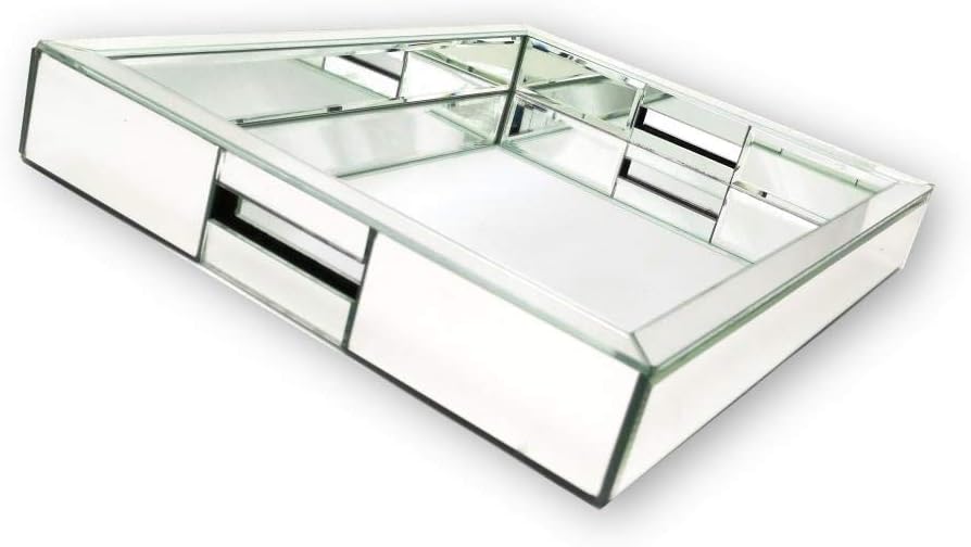 Rectangle Silver Mirror Decorative Tray Size 11” Length x 14” Width x 2” Height, Mirrored Vanity Organizer with Hand, Markup Perfume Jewelry Tray for Bathroom Bedroom Dresser Coffee Table qmdecor: Kitchen & Dining