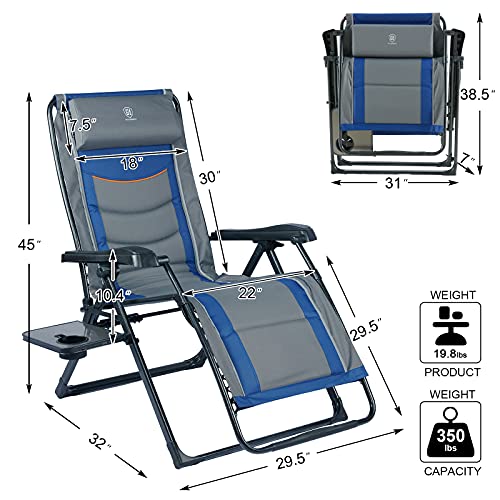 EVER ADVANCED Oversize XL Zero Gravity Recliner Padded Patio Lounger