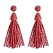 NLCAC Women's Beaded tassel earrings Long Fringe Drop Earrings Dangle 6 Colors (wine-red)