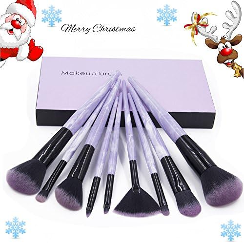 Lospu HY 9PCS Professional Makeup Brushes Set Marble Pattern Beauty Brushes Cosmetics Foundation Blending Blush Brushes Set (Purple)