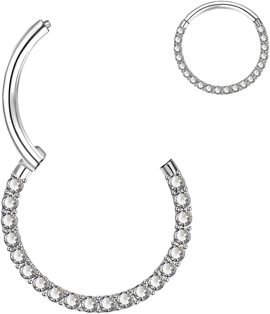 OUFER 16G Daith Earrings Piercings Helix Hoop Clicker Surgical Steel Cartilage Earring CZ Line Conch Tragus Nose Septum Ring Women 6/8/10/12mm