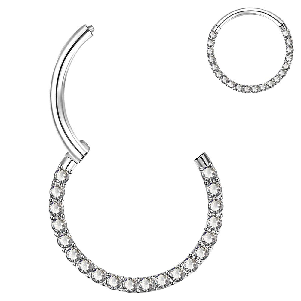 OUFER 16G Daith Earrings Piercings Helix Hoop Clicker Surgical Steel Cartilage Earring CZ Line Conch Tragus Nose Septum Ring Women 6/8/10/12mm