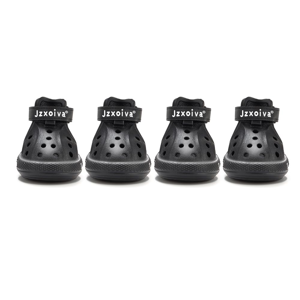 Photo 1 of JZXOIVA Dog Shoes for Hot Pavement, Dog Booties for Medium Dogs, Breathable Dog Boots & Paw Protectors, Adjustable Non-Slip Dog Rain Booties, Waterproof Pets Sandals for Beach Black Size 6