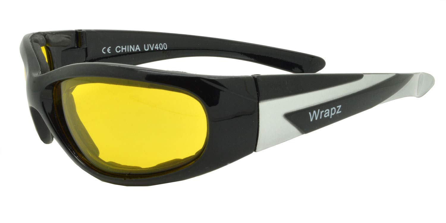 WrApz 9051 Polarised Padded Cycling Sunglasses Gloss Black with Yellow Lens