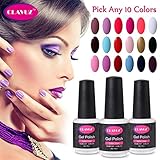 CLAVUZ Soak Off UV Gel Nail Polish Set Pick Any 10 Colors Nail Lacquer Gift Set Salon Beauty Nail Art DIY Manicure at Home Top and Base Coat can Pick