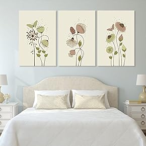 3 Panel Canvas Wall Art - Hand Drawing Style Flowers and Butterflies - Giclee Print Gallery Wrap Modern Home Art Ready to Hang - 16"x24" x 3 Panels