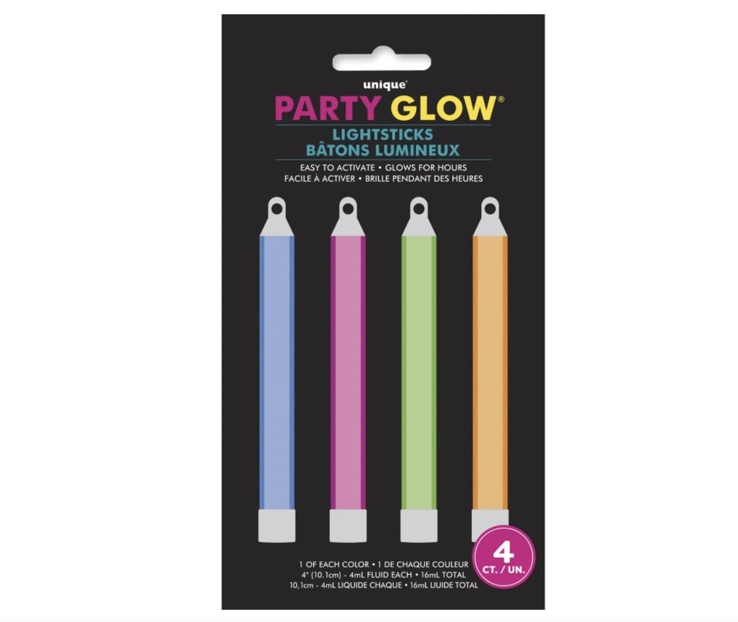 Assorted Vibrant Color Glow Light Sticks (10cm) Pack of 4 - Perfect for Parties, Camping, and Halloween