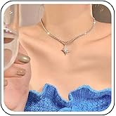 Ximdble Vintage Crystal North Star Necklace Rhinestone Tennis Chain Necklace Silver Cz Star Pendant Necklace Crystal North Star Choker Necklace for Women