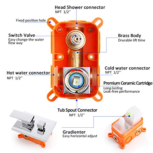 POP 10 Inch Bathtub Shower Faucet Set with Tub Spout Chrome Bathroom Luxury Rain Mixer Shower System Wall Mounted Rainfall Shower Combo Set, Single Handle Tub and Shower Trim Kit with Rough-in Valve