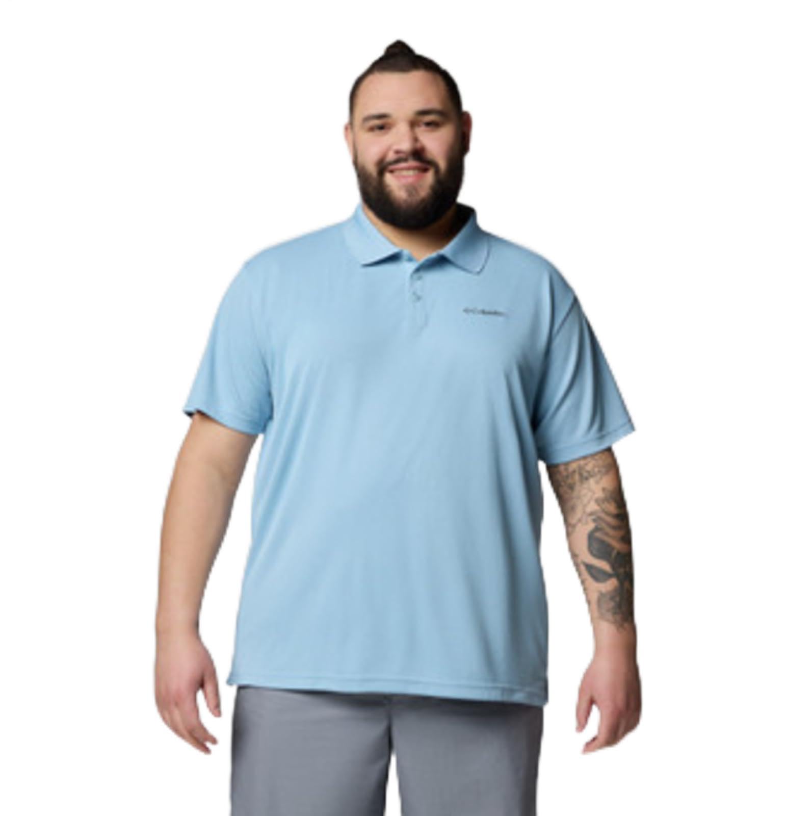 Columbia Men's Utilizer Short Sleeve Polo, Ripple Blue, 1X Image Columbia Men's Utilizer Short Sleeve Polo, Ripple Blue, 1X Image