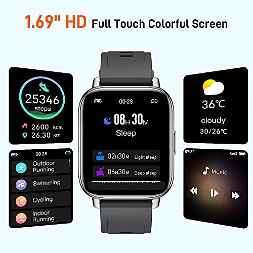 Smart Watch, mebossco Fitness Tracker for Women Men, 1.69 Inch Smartwatch with Sleep Heart Rate Monitor, IP68 Waterproof Sports Watch with Step Counter, Fitness Watch for Android iOS Phones, Black