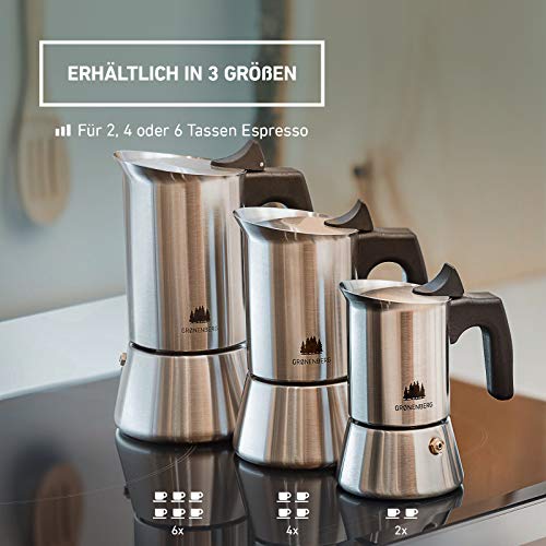 Groenenberg Cafetera Italiana inducción, 4 Tazas (200 ml) | Cafetera Moka  de acero inoxidable (inox) | Cafetera Espresso… - La Cafetera