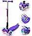 ChromeWheels Scooters for Kids, Deluxe Kick Scooter Foldable 4 Adjustable Height 150lb Weight Limit 3 Wheel, Lean to Steer LED Light Up Wheels, Best Gifts for Girls Boys Age 3-12 Year Old, Purple