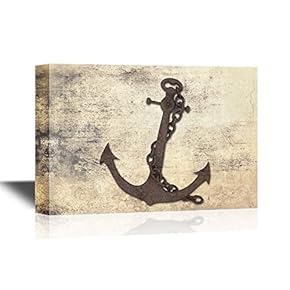 Canvas Wall Art - Iron Anchor and Chains on Vintage Background - Gallery Wrap Modern Home Art | Ready to Hang - 12x18 inches