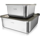 YUPER Stainless Steel Food Containers, Meal Prep Containers, Bacon Cheese Container for Refrigerator, Stainless Steel Containers with Lids Fruit Lunch Storage, 2 Pack (88+162OZ)
