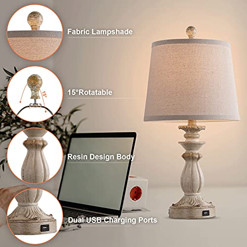 Topotdor Rustic Farmhouse Table Lamp Set of 2 with Dual USB Ports, 22