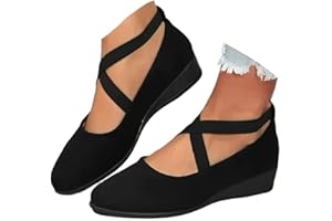 Women's Flats Shoes Comfortable Crisscross Elastic Ankle Strap Dressy Ballet Flats Pointed Toe Low Wedge Heel Slip on Non-Sli