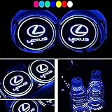 Lntly LED Car Logo Cup Holder Pad Waterproof Bottle Drinks Coaster Built-in Light 7 Colors Changing USB Charging Mat LED Cup Mat Car Atmosphere Lamp 2PCS (Lexus)