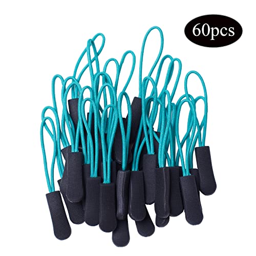 J.CARP 60PCS Blue Zipper Pulls, Upgraded Zipper Pull Replacement Zipper Tab Tags Cord Extension Fixer for Luggage, Backpacks, Jackets, Purses, Handbags