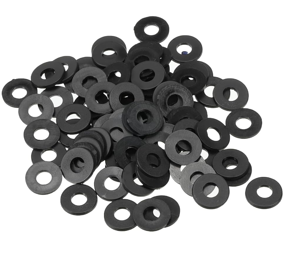 TOP-VIGOR 150Pcs Black Nylon Flat Washers, M4 x 10mm x 1mm Insulating Round Seal Spacer Tap Sealing O Ring Gasket for Faucet Pipe Water Hose