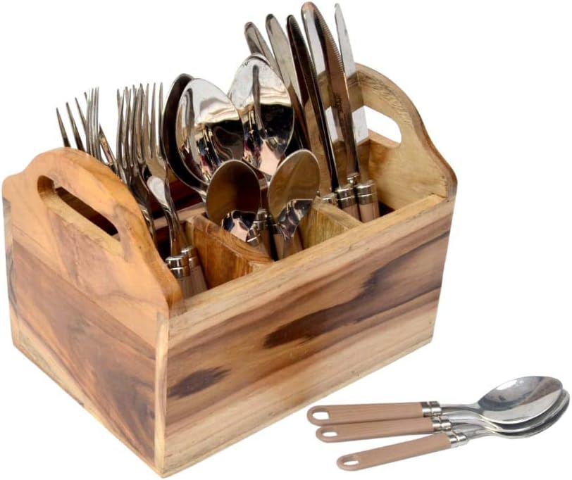 Kesha Spree Spoon Stand for Dining Table Chammach Stand Wooden cutlery holder Kitchen rack Café