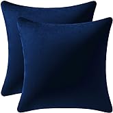 DEZENE Euro Sham Covers 24x24 Navy Blue: Pack of 2 Cozy Soft Velvet Square Modern Luxury Decorative Throw Pillow Cases for Sofa Couch Living Room Bed Home Decor