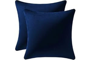 DEZENE Couch Pillow Cases 18x18 Navy: 2 Pack Cozy Soft Velvet Square Throw Pillow Covers for Farmhouse Home Decor