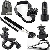 EEEKit Starter Kit for Midland Action Camera,Handheld Monopod,Bike Handlebar/Car Sun Visor/Bike Bicycle Helmet Mount Holder,2 Ports USB Car Charger