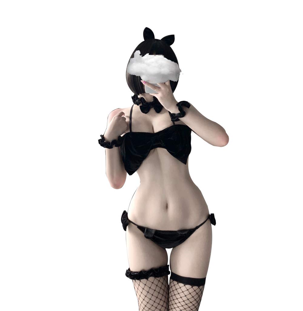 SINMIUANIME Bunny Cosplay Lingerie for Women Sexy Bunny Costume Cute Bra and Panty Set, Black, One Size
