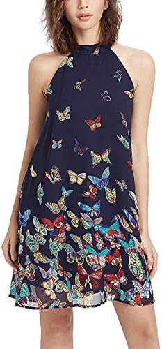 YIHUAN Women's Halter Neck Sleeveless Floral Print Casual Chiffon Shift Dress