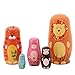 Echodo 5pcs Handmade Animal Nesting Dolls Authentic Russian Wooden Matryoshka Dolls Cute Cartoon Animals Pattern Nesting Doll Toy Gift