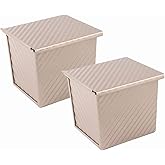 WWEsemeren 2 mini Pullman bread pans with lids, 0.55Lb non stick rectangular flat toaster box, 3.9x4.7x4.3 inches for oven baking (champagne gold)