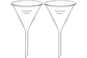 FunChem (2 Pack) Glass Funnel Short Stem Borosilicate Glass Lab Filter Funnel, 120 mm Diameter and Stem Length