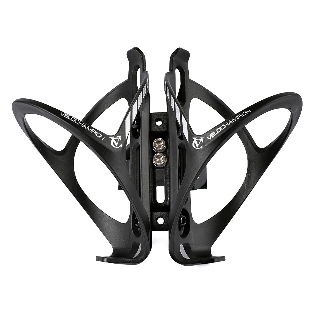 VeloChampion Bike Dual Bottle Cage Holder | Carry 2 Bottles up to 750ml | Ideal for Triathlon & Road Cycling | Suitable for Saddle Rails 50-80mm (Premium)