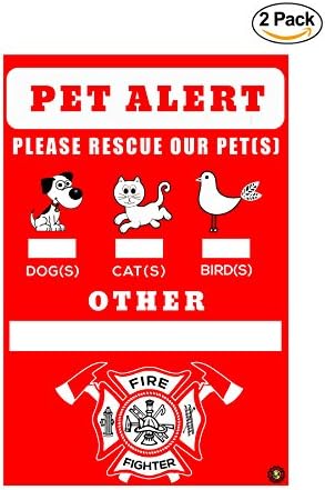Pet Alert Safety Decal for Fires and Emergencies - Easy Stick - Alert Firefighters of Pets Inside 4" x 6" (2 PACK)