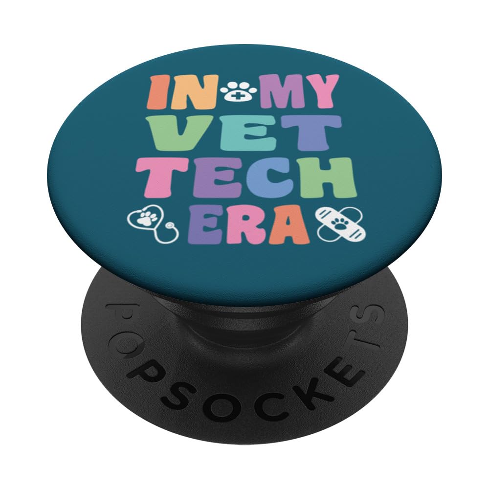 In My Vet Tech Era Retro Groovy Paw Print Veterinary Clinic PopSockets Swappable PopGrip