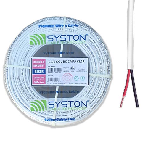 22/2 22 AWG 2 Solid Pure Copper Conductors Unshielded Security Control Alarm Cable, UL/ETL CMR/CL3R White 500ft Speed Bag