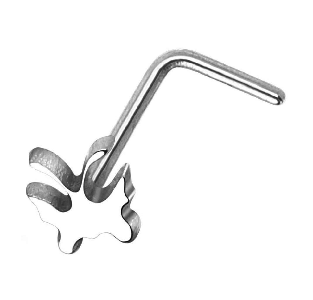 PiercedOff 316L Surgical Steel L Bend Nose Stud with Butterfly Head - Thickness 20GA (0.8mm) / Length 6mm / Butterfly Size 4mm