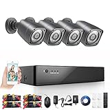 Rraycom 4CH Security Camera System 1080H DVR with 4x 2000TVL Superior Night Vision IR Cut SMD Leds indoor/outdoor CCTV Camera (P2P Technology/E-Cloud Service,Without Hard Drive)