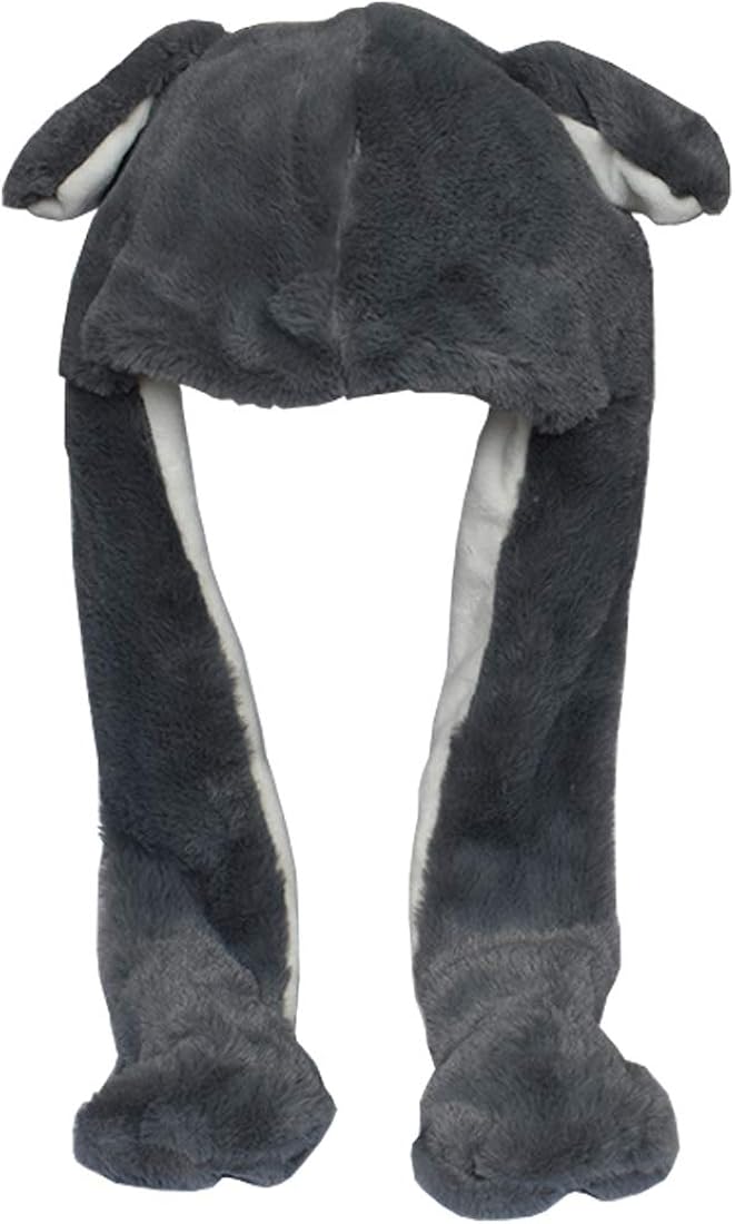 JOYHY Kids Adults Plush Ear Moving Ear Flap Hat With Paw Grey Wolf - Image 3