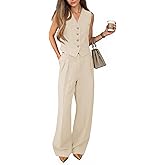 Cicy Bell Women's 2 Piece Outfits V Neck Pants Sets Crop Vest Blazer and Wide Leg Suit
