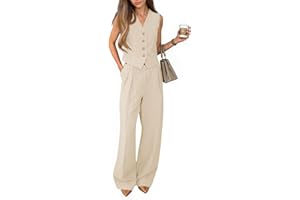 Cicy Bell Women's 2 Piece Outfits V Neck Pants Sets Crop Vest Blazer and Wide Leg Suit
