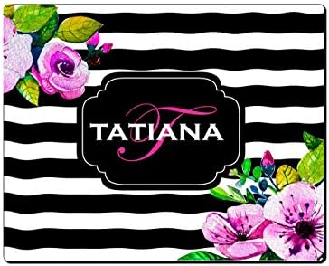 Customized Personalized Your Name - Mouse Pad Flower Black and White Stripes Fashion Pattern Design Quality Anti Slip Computer PC Mouse Mat Soft Comfort Feel Finish 0006